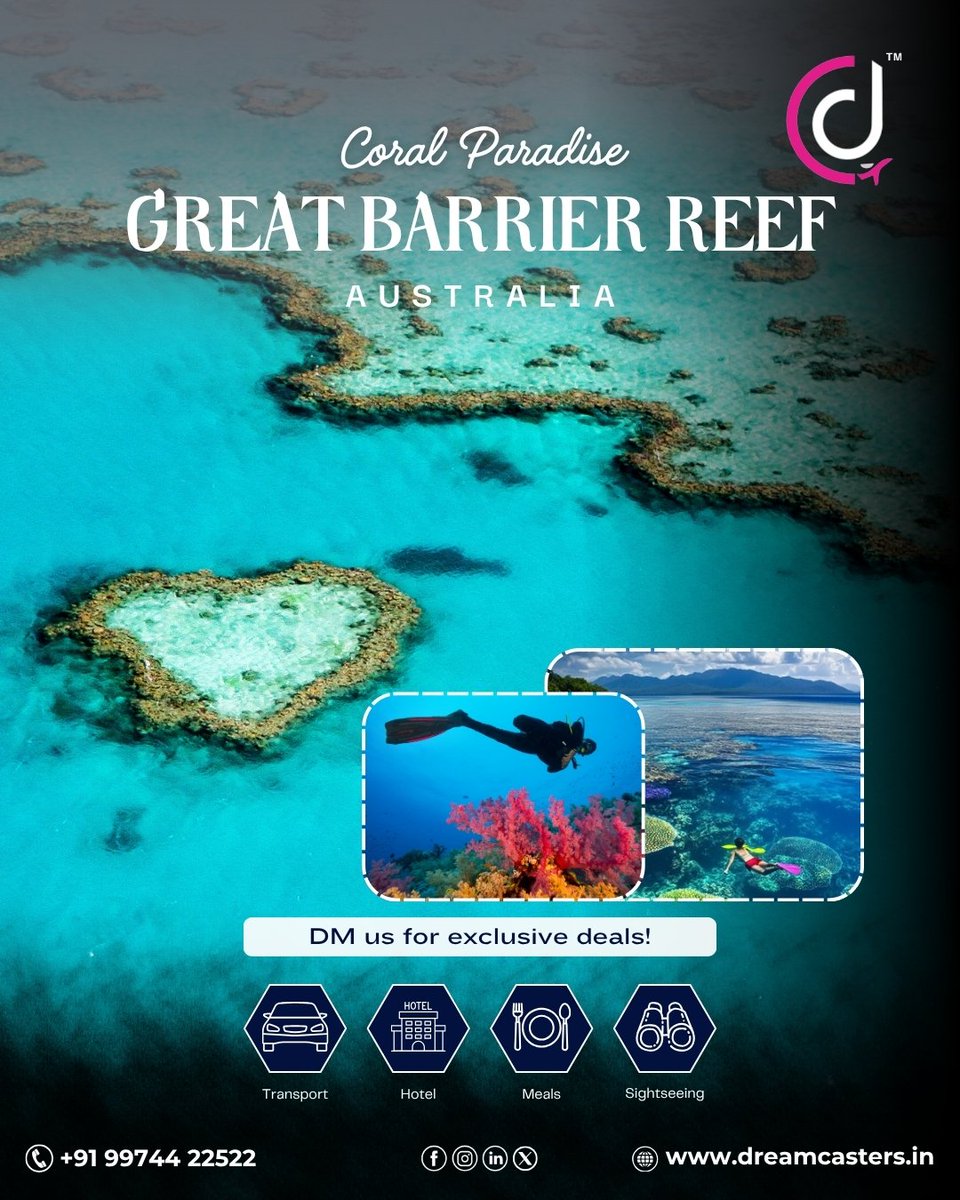 dreamcastersIn's tweet image. 🐠Dive into a world of color beneath the waves! Discover Australia’s Great Barrier Reef, a coral paradise like no other. 🌊🌊💫Experience the magic of marine life and adventure with Dream Casters’ exclusive underwater escapes. 🌴✈️#DreamCasters #GreatBarrierReef #CoralParadise