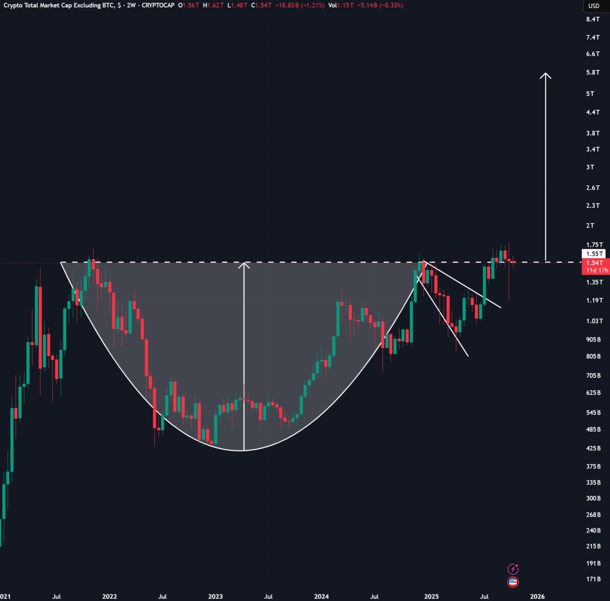 We had the biggest liquidation even in history last week.

And yet, Altcoin MCap closed the weekly candle above the crucial support level.

I know things aren't looking good in the short-term, but nothing much has changed in the long-term.

We are going much higher.