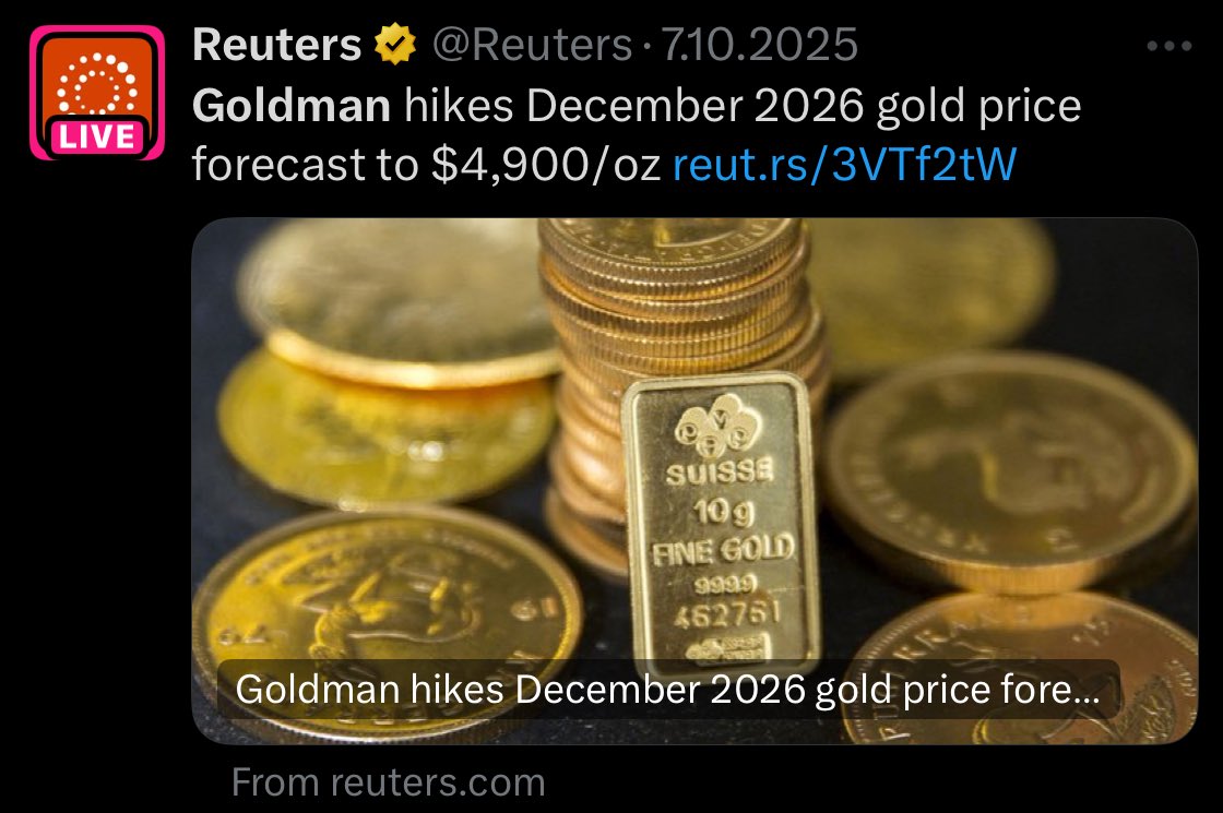 yatirimci_coder's tweet image. #Altın düşecek mi?
Keşke.
Finans devi Goldman Sachs, yıl sonu hedefi $4.900 olarak revize etti.
Merkez bankaları durumun zaten farkında. 🏦
Olan bitenden haberi olmayan ise hala küçük yatırımcılar.