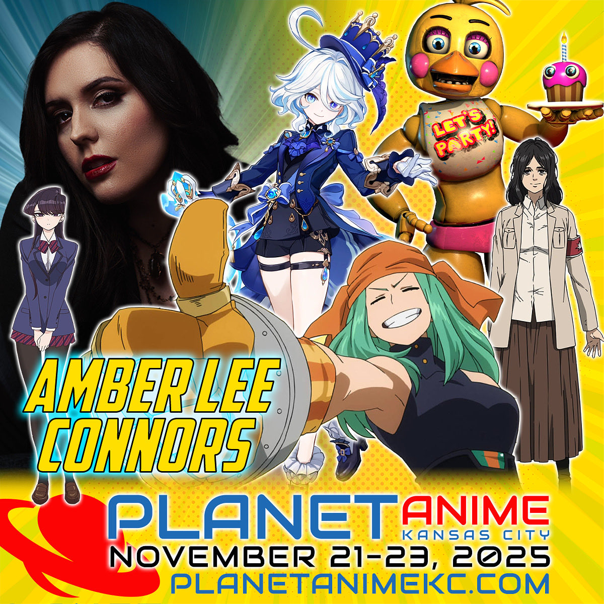 Welcome Amber Lee Connors to Planet Anime Kansas City on Saturday and Sunday! 🎤✨ Known for her roles as Pieck in Attack on Titan, Mei in Classroom of the Elite, Nozomi in Keijo!!! -  Don’t miss your chance to meet her! 💥

🎟️Get your tickets at PlanetAnimeKC.com!