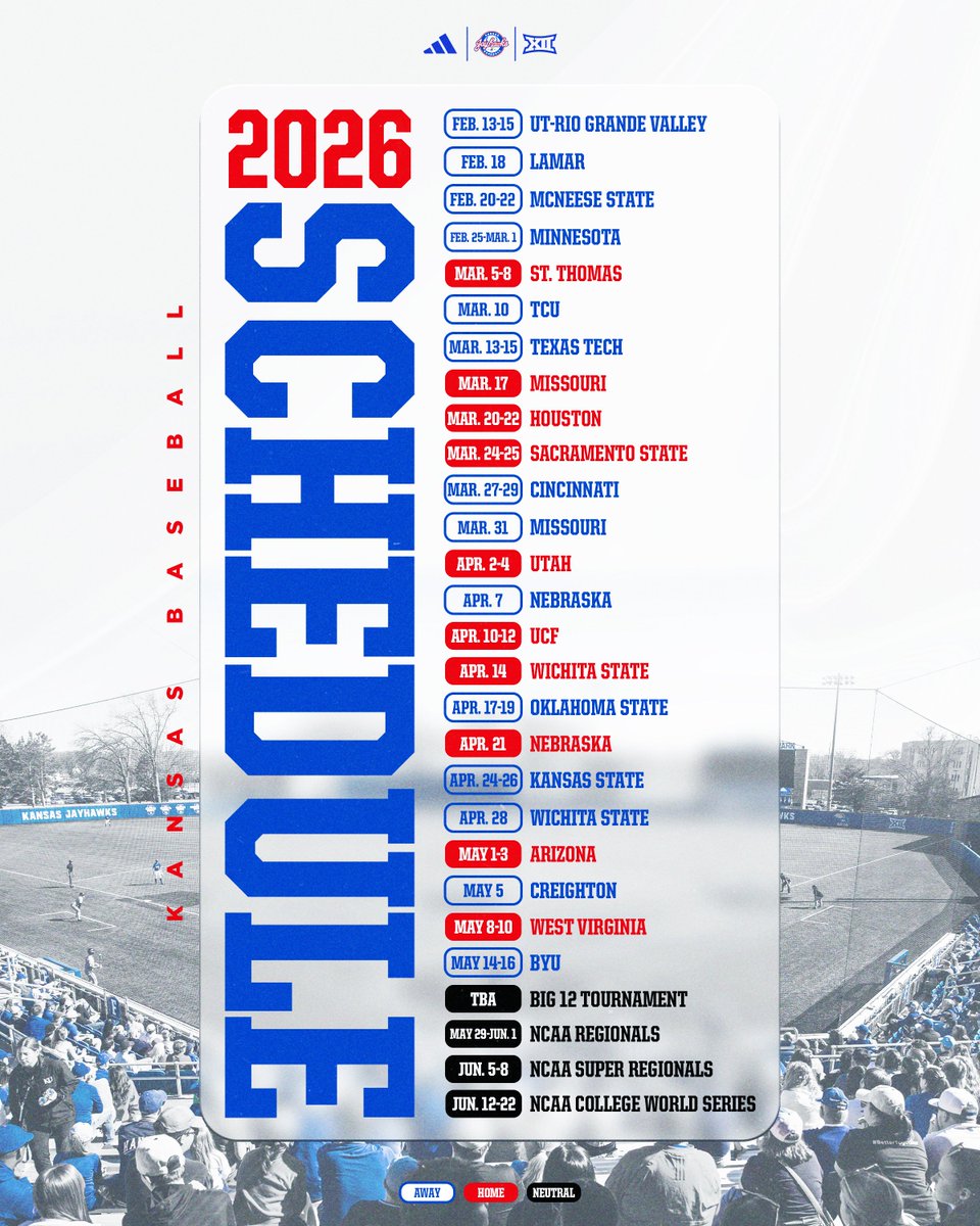 Presenting our 2026 baseball schedule 🗓️

More → bit.ly/26BaseballSche…

#RockChalk