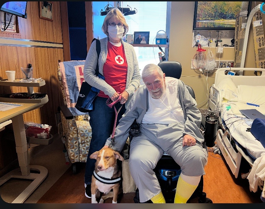 After taking a few weeks off following a surgery – Cookie is back! Last week, our Animal Visitation Team of Jane D’Angelo &amp; Cookie had a very successful outing at the Clarksburg VA Medical Center, visiting with over 30 veterans, family members &amp; staff members. Thank you, team!