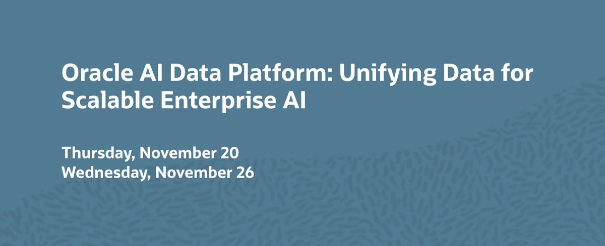 OracleAnalytics's tweet image. #OracleAnalytics Cloud is part of the new AI Data Platform, turning unified enterprise data into real-time insights and AI-driven decisions. Join this webinar to see the power of governed data meeting generative intelligence and analytics. #AIDP #OAC
•Nov 20, 9:00 a.m. PT /…