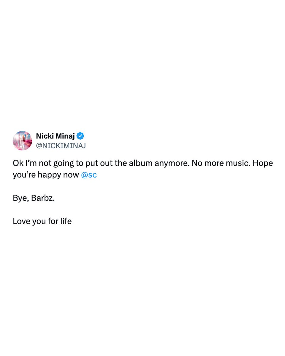Nicki recently tweeted that she's done releasing music. Do you think this is really the end?👀

#nickiminaj #barbz #music #hiphop #entertainment