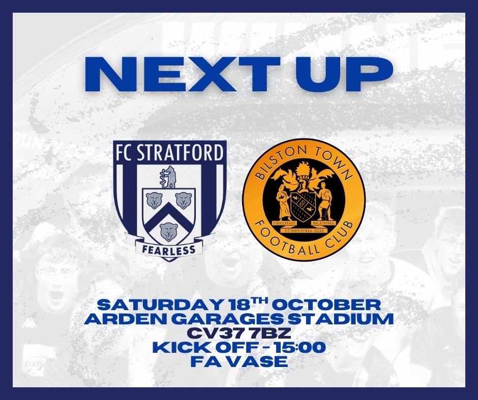 《 𝐍𝐄𝐗𝐓 𝐔𝐏 》We turn our attention to <a href="/thefavase/">TheFaVase</a> action this weekend as we welcome <a href="/BilstonTownFC/">Bilston Town FC</a> to the Arden Garages Stadium. 

🗓️ 18th October 2025 
🕗 15:00
🆚 <a href="/BilstonTownFC/">Bilston Town FC</a> 
🎟️ Adults £6 / Concession &amp; U18 £4 /   U12 £1
📖 Printed Programme  £1

#UpTheFcBears
