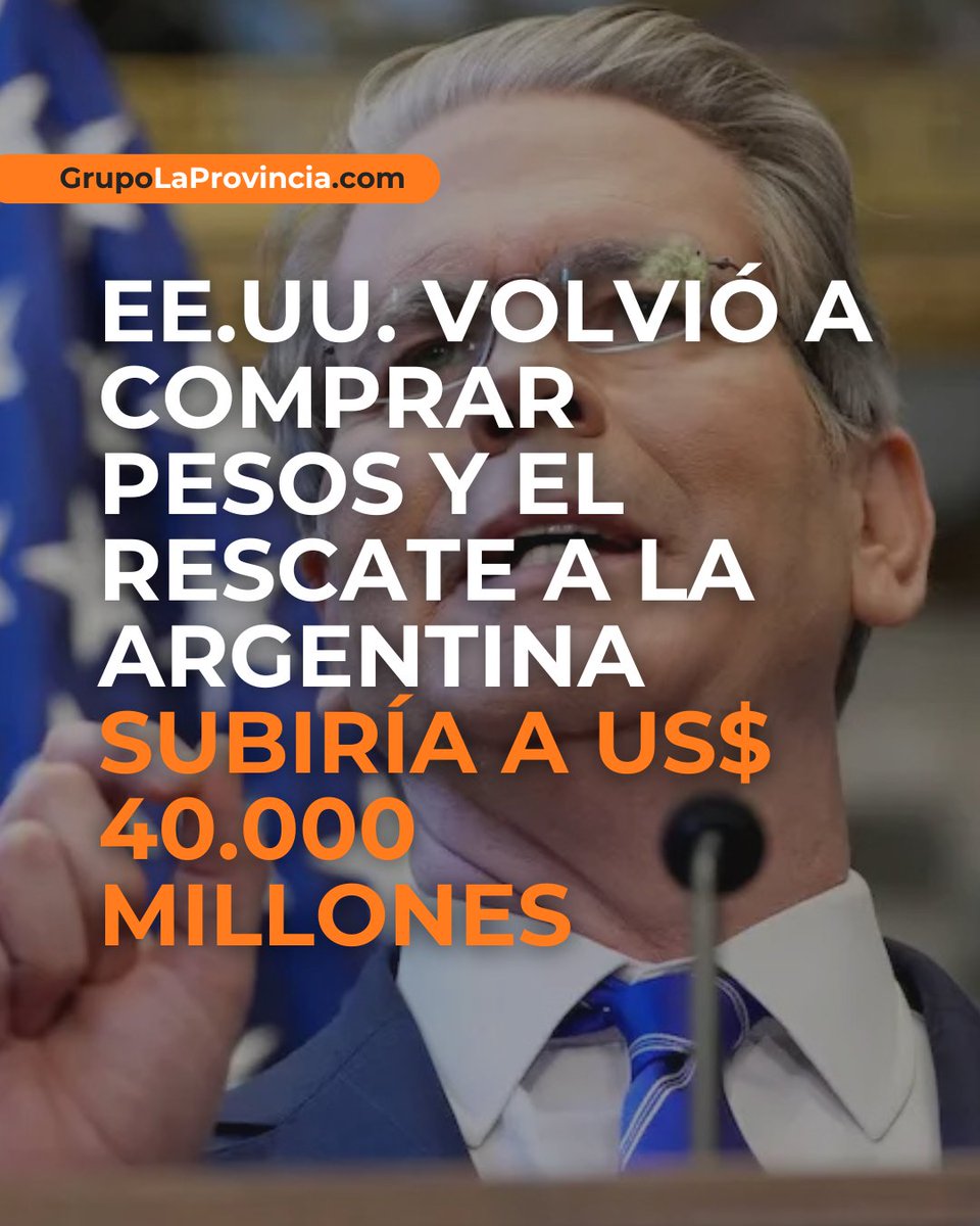 ⭕️ EE.UU. volvió a comprar pesos y el rescate a la Argentina subiría a US$ 40.000 millones

grupolaprovincia.com/contenido/5907…

Scott Bessent anunció un paquete récord de US$40.000 millones para la Argentina y confirmó nuevas compras de pesos del Tesoro estadounidense.

JM #EEUU #Milei