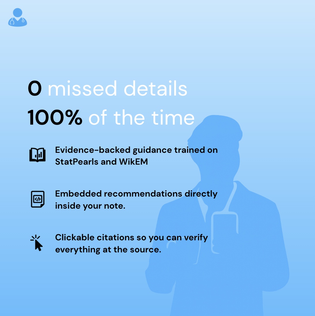 DocAssistant_ai's tweet image. Confident decisions start with the right support. DocAssistant provides real-time, evidence-based recommendations so clinicians can move with clarity and precision.

#HealthcareInnovation
