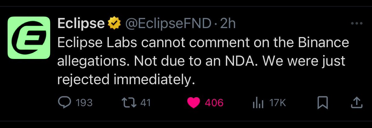 Lol 😆 wtf is going on in this industry and Binance. Really is the wild wild west over here. 

Eclipse Intern definitely working OT