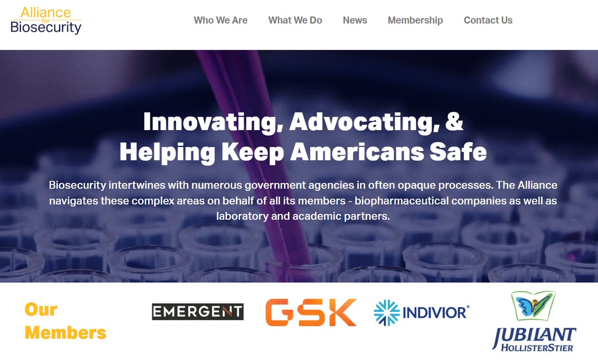 R_H_Ebright's tweet image. Unfortunately, most biosecurity experts do not care about catastrophic lab leaks.
The entities that pay their salaries--the military-intel sector and biodefense-contractor lobbyists like Alliance for Biosecurity--pay them to deny, or at minimum to ignore, catastrophic lab leaks.