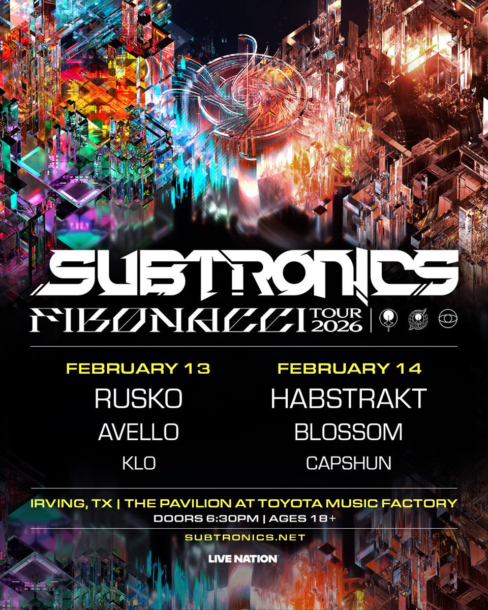 TexasEDMFamily's tweet photo. DFW FAM‼️ RT &amp; Tag a friend for a chance to win two 2-day passes to @Subtronics Fibonacci Tour at @ThePavilionTMF

•Must Follow
@LiveNationDFW
@TexasEDMFamily

•Ends 2/11

Tickets on sale Thursday, Oct 23rd at 10am
https://t.co/TTkHdlV49Y

We will be choosing 3 winners. https://t.co/oo3Kboyc2v