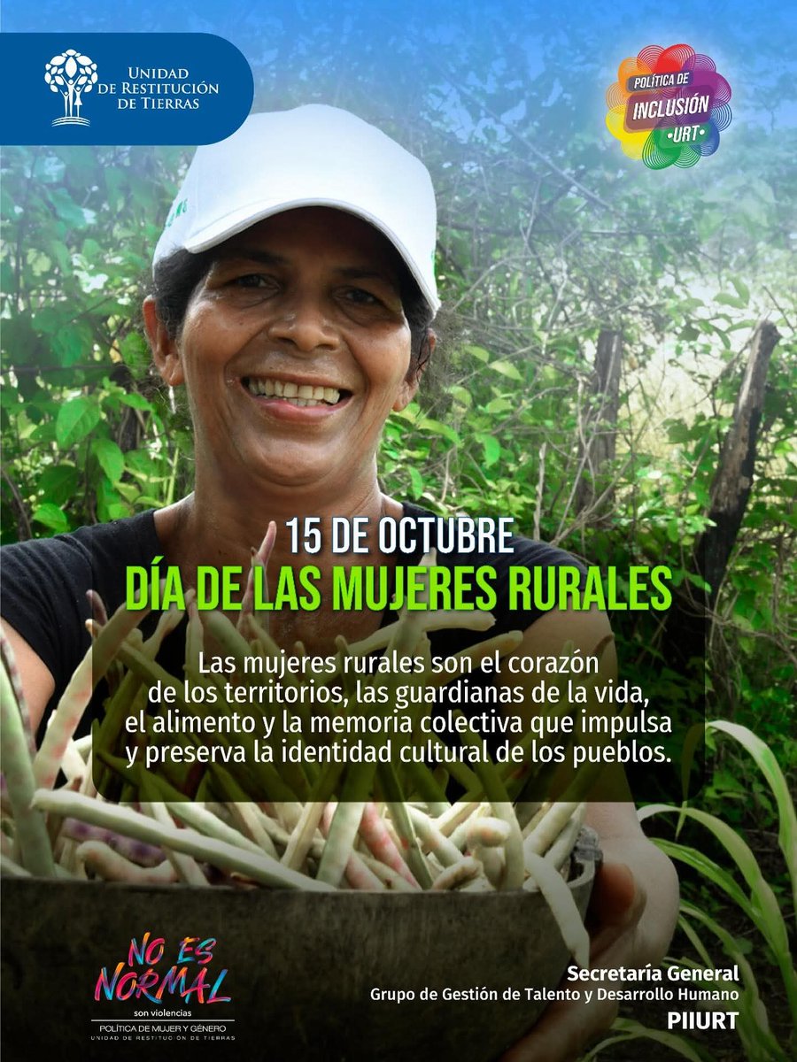 YackyCamposR's tweet photo. 💜 En el día internacional de la Mujer Rural, honramos la fuerza de quienes siembran vida, justicia y esperanza en cada territorio.🍃

Ellas garantizan la seguridad alimentaria, preservan la identidad rural y lideran procesos que transforman comunidades enteras. 🌾 https://t.co/DSggDtQLrj