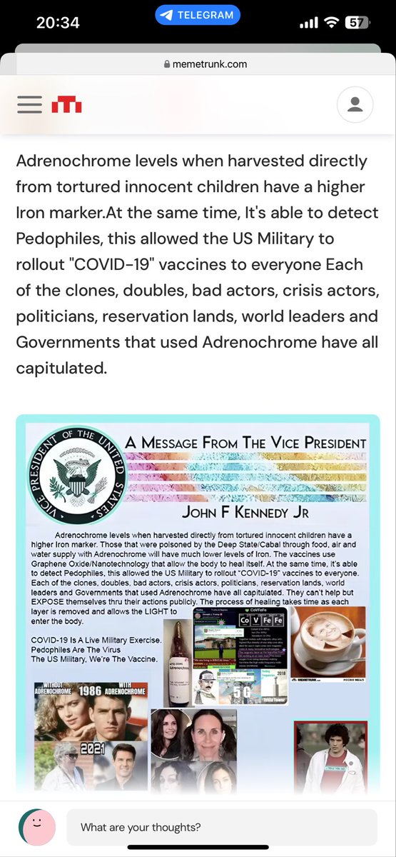 🧐So am I understanding 
that a high iron level in 
one’s blood can indicate Adrenochrome intake..?!

💊The President’s Vaccine   
…was 💀lie for
💀Adrenochrome Users
🔥Destroyed Reptile DNA 

DumbsandUnderground