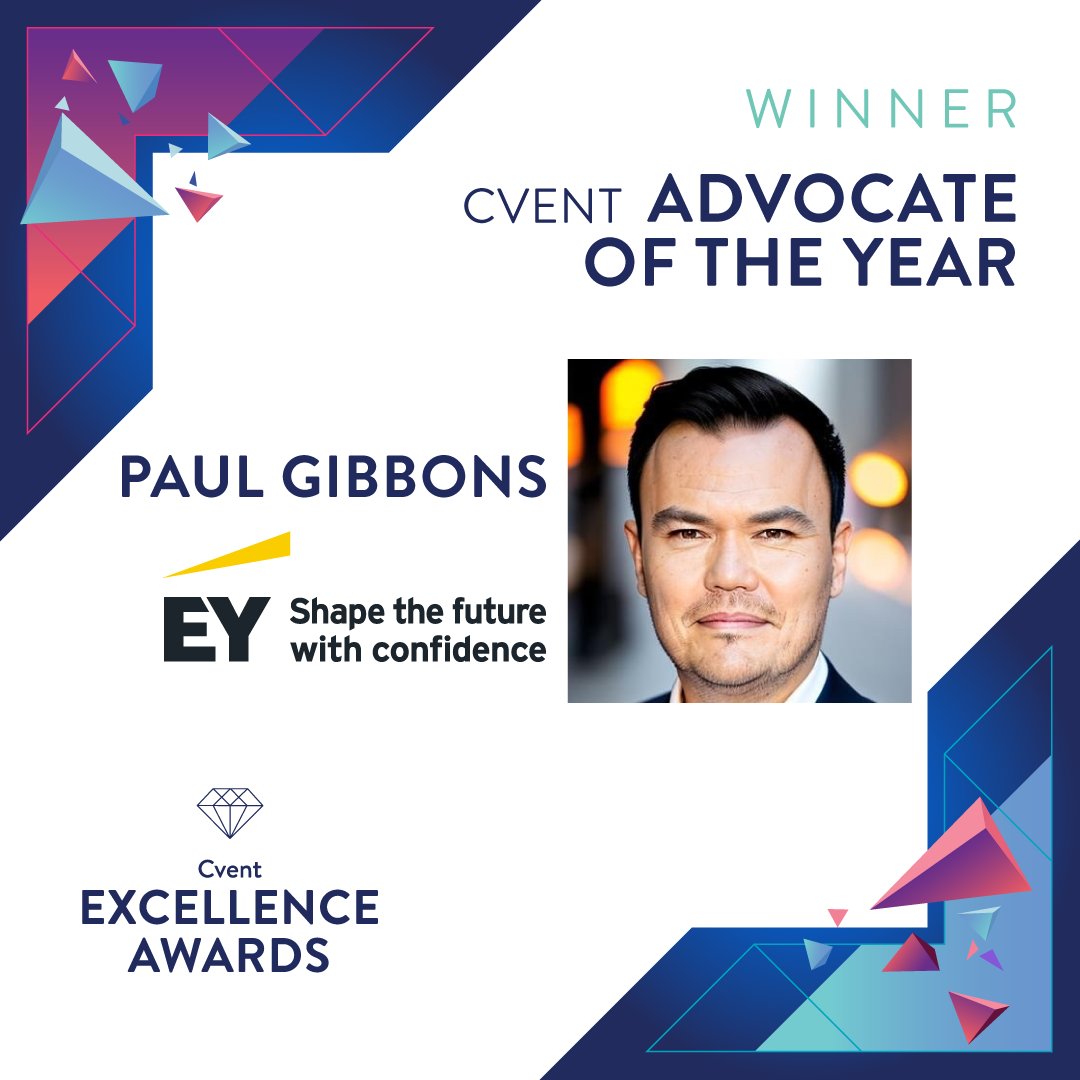 CventCONNECT's tweet image. Champion of #EventTech, master of successful experiences. 🌟 
Paul Gibbons, from @EYnews, you’re this year’s Cvent Advocate of the Year! 
#CventCONNECTEurope #CventExcellenceAwards