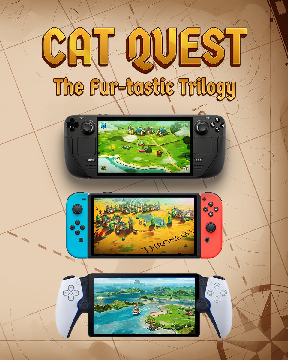 Cat Quest I - III are verified on Steam Deck, and are purr-fect adventures on Nintendo Switch and PlayStation Portal! 

Whichever you own, go on a catventure with Cat Quest!

*happy purrs* 😸