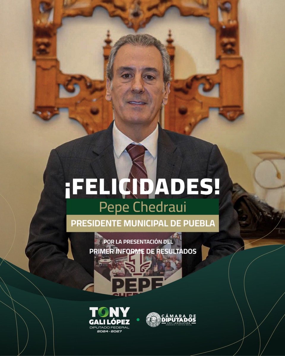 Felicidades querido presidente <a href="/pepechedrauimx/">Pepe Chedraui 🇲🇽</a> .
Ha sido un año de esfuerzo, cercanía y trabajo en equipo por el bienestar de Puebla.
¡Enhorabuena por este primer informe!
#1AñoPoniendoOrden #InformeALaCiudad