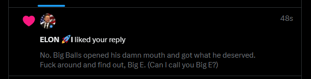 First I was like "oh shit". But t wasn't the real <a href="/elonmusk/">Elon Musk</a>. If he did I would be like "oh, that's pretty cool. Wish he would fight this hard to feed everyone." I do think he needs to become Big E, help me out, and I can start whispering in his ear "Hey butthead, feed everyone"