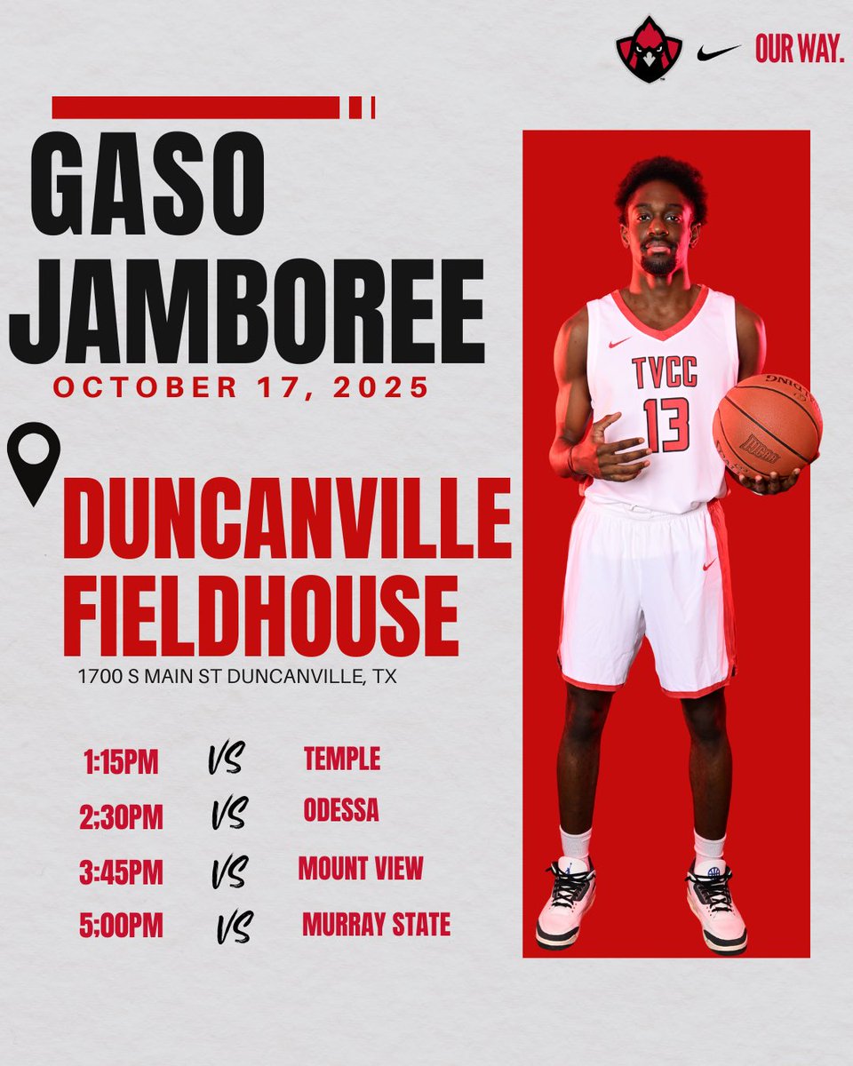 Trinity Valley MBB (@thevalleymbb) on Twitter photo The Cards are back in action at the GASO Jamboree 🔴⚫
📍 Duncanville Fieldhouse
🗓️ October 17, 2025
#TVCCBasketball | #OurWay The Cards are back in action at the GASO Jamboree 🔴⚫
📍 Duncanville Fieldhouse
🗓️ October 17, 2025
#TVCCBasketball | #OurWay