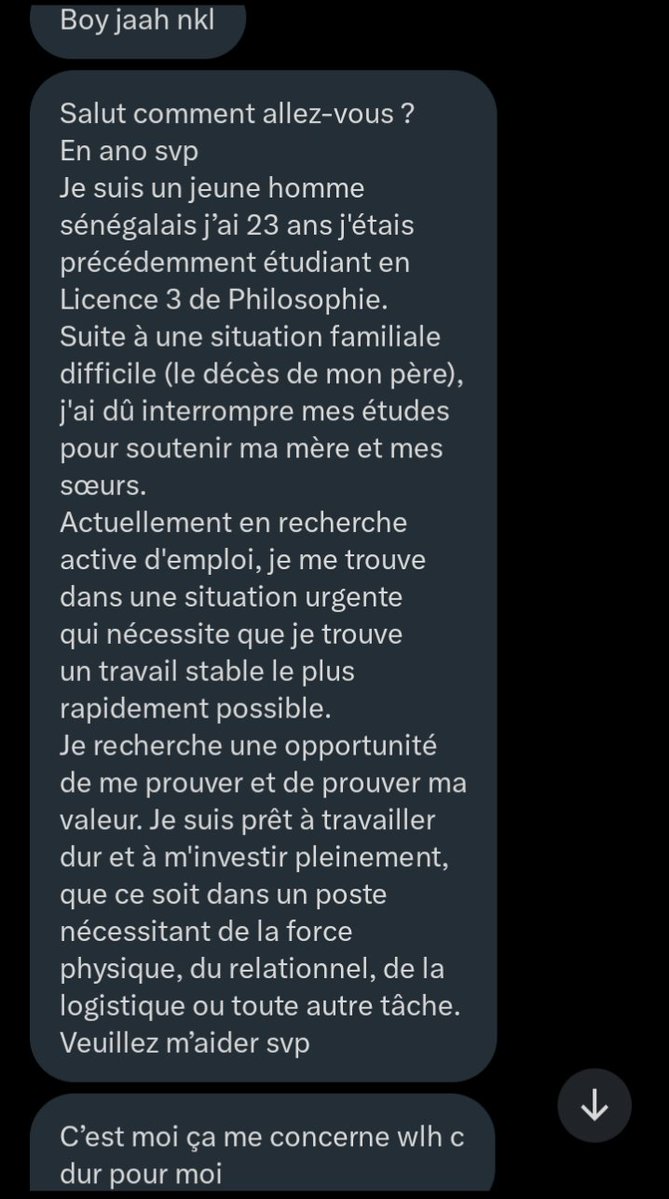 Jaah221's tweet image. Bonsoir les amis, un des nous se retrouve dans une situation alarmante et aurait besoin d&apos;un job pour pouvoir soutenir sa mère et ses sœur. Cependant si vous connaissez des directives n&apos;hésitez pas d&apos;aider SVP🙏🏾