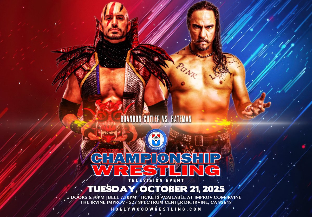 UNORTHODOX. UNHINGED. UNPREDICTABLE.
AEW’s Brandon Cutler collides with the sinister Tyler Bateman in a clash that promises to get strange — and maybe a little violent.

📍 Irvine Improv
📅 Tuesday, Oct 21
🎟️ ticketweb.com/event/champion…