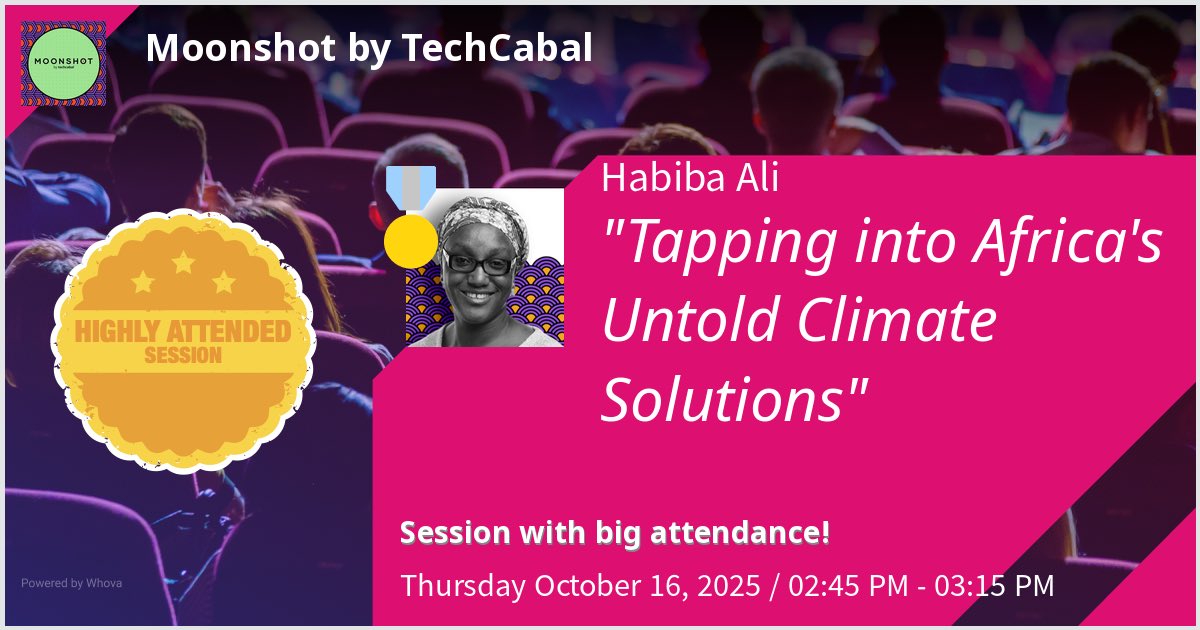 I will give a talk at Moonshot by TechCabal on Tapping into Africa's Untold Climate Solutions. Hoping for a great turnout! #Moonshotbytechcabal - via #Whova event app
