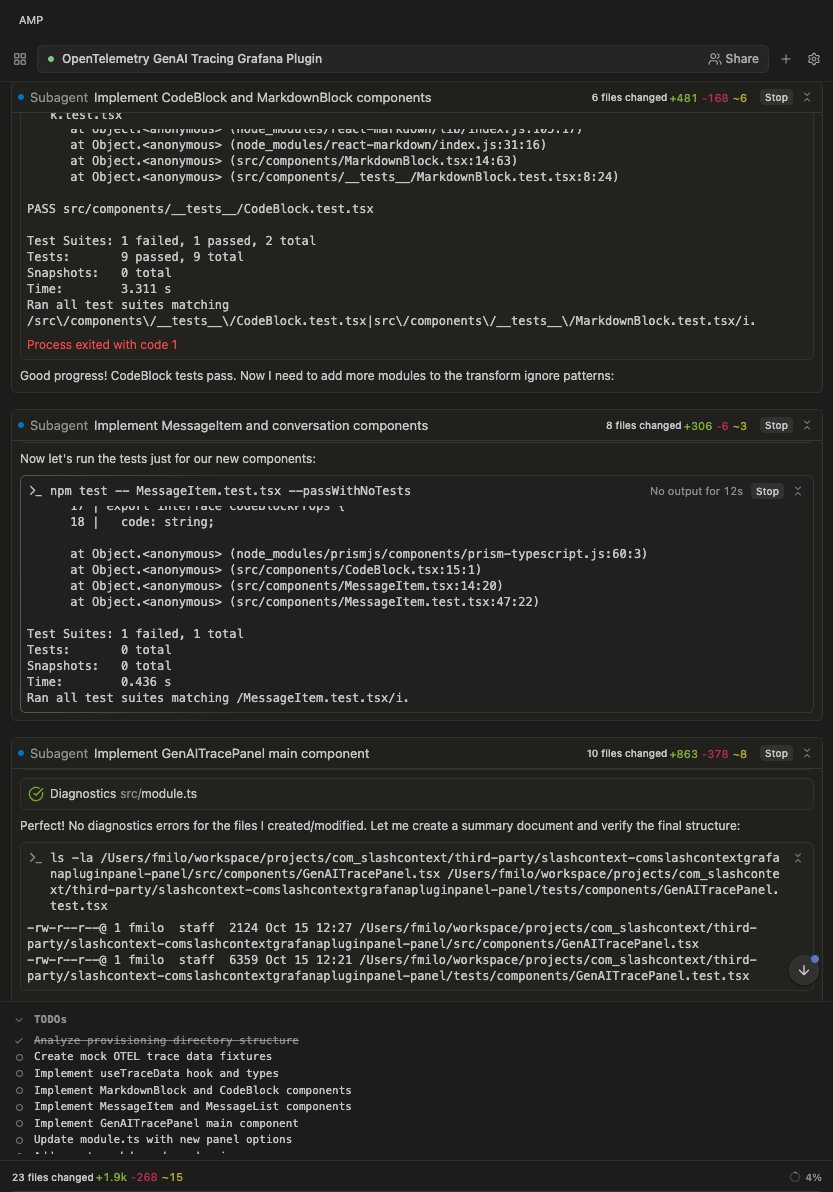 fabmilo's tweet image. The team at @AmpCode has been cooking. Their VSCode extension just climbed to #1 of my favorite list surpassing my custom cline extension / and codex.
Snapshot of it running subagents / oracle.