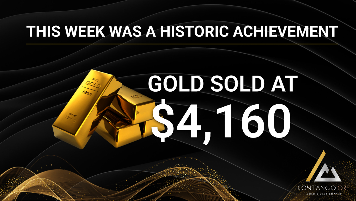 OreContango's tweet image. This week, we sold gold at a company record of $4,160 USD per ounce! As a producing company, we maintain direct exposure to underlying precious metal price movements, benefiting from this generational bull run.