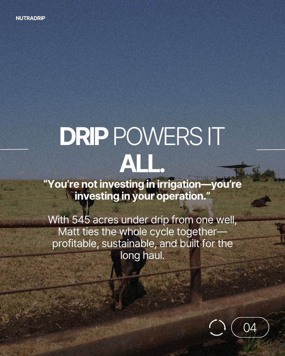 For Missouri grower Matt Woodward, farming isn’t just crops or cattle—it’s a closed-loop system.
➡️ Crops feed the cattle.
➡️ Cattle produce manure.
➡️ Drip irrigation recycles those nutrients back into the soil.
Swipe through to see how Matt’s closed-loop vision works, and watch