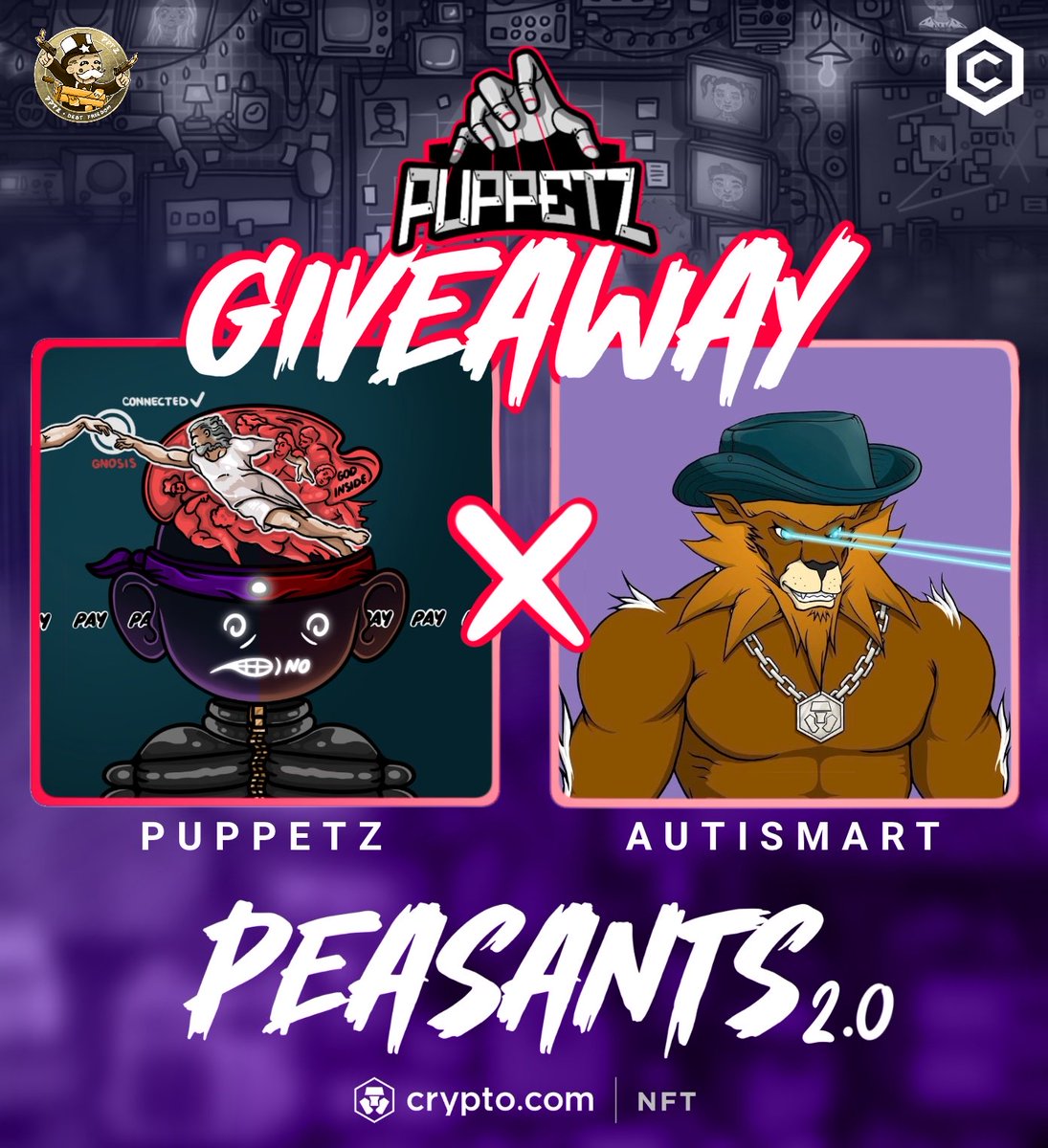 quick1875's tweet image. PUPPETZ x AUTISMART 🎁 GIVEAWAY🚀
The wait is over, mark it down 🔔
Puppetz DROP → 10.15.2025
Prizes:
🏆 x1 Peasants 2.0
To Enter:
1️⃣ Follow @quick1875 + @PuppetzART
2️⃣ RP🔄 Like❤️ Tag 3 ✅
3️⃣ Join Discord
72hours⏰ GL!
#crofam #cryptocom #CRO
