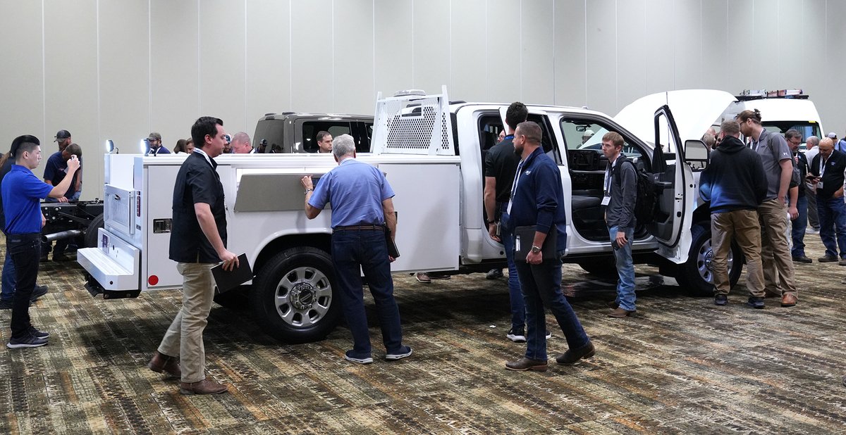 nteanews's tweet image. Commercial Vehicle Upfitting Summit attendees examine offerings from @FordPro. #upfittingsummit #worktrucks #truckbuilding #upfitting #nteacvus ntea.com/cvuscoverage