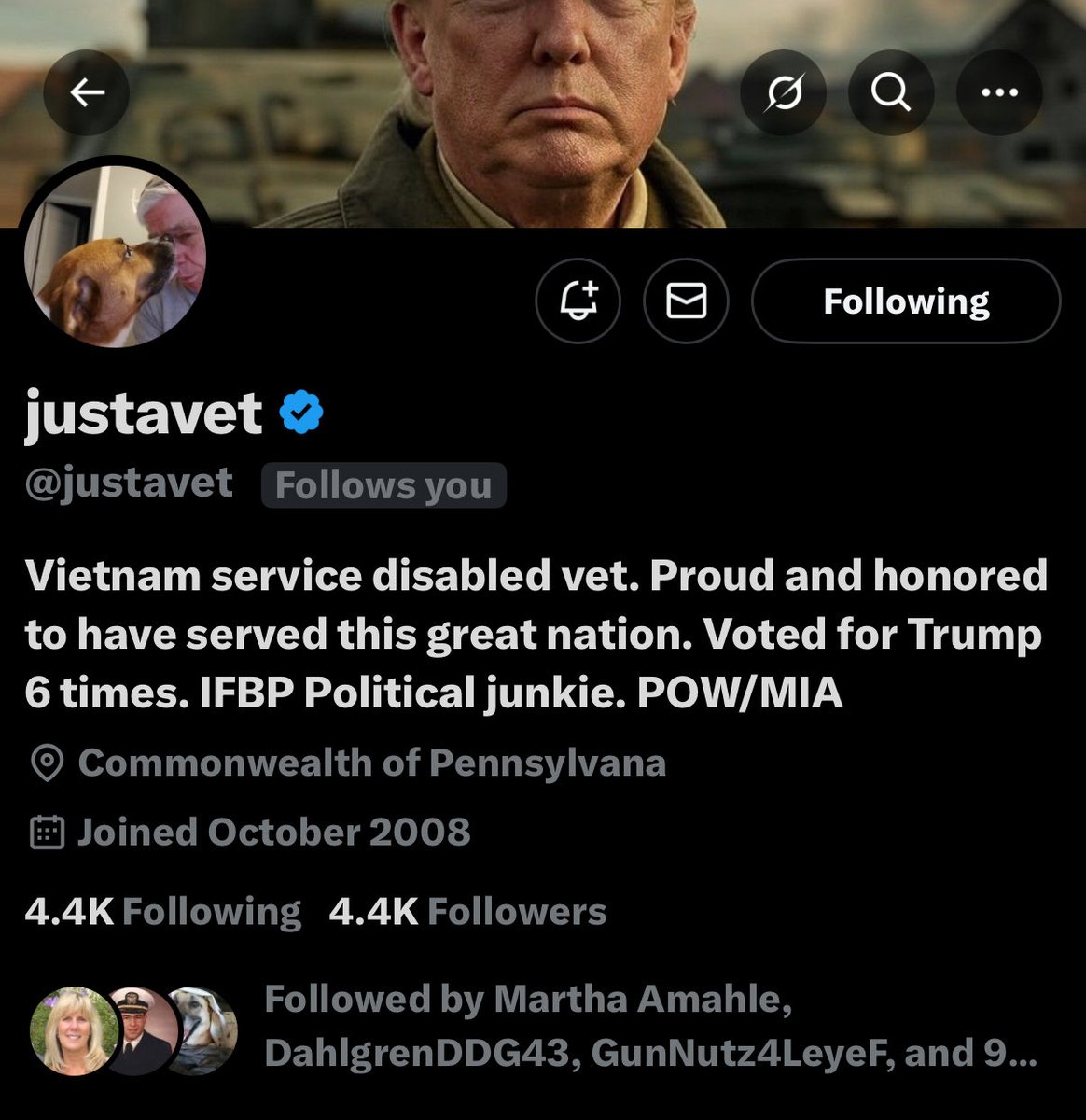 Vietnam Vet who was in country from 67-68. Let’s add a few more friends to his support network. 

Welcome Home, brother. 🫡 

<a href="/justavet/">justavet</a>