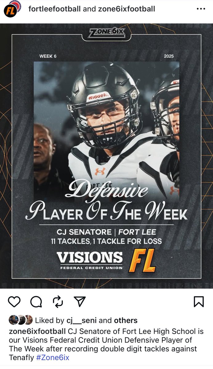 College coaches CJ Senatore embodies everything you want in a football player! Fort Lee NJ HS class of 2027 
<a href="/CJ__Senatore/">CJ Senatore</a> 

Thank you <a href="/Zone6ixSports/">Zone6ixSports</a> for naming CJ defensive player of the week!

Mid season highlight tape link- hudl.com/video/3/202941…