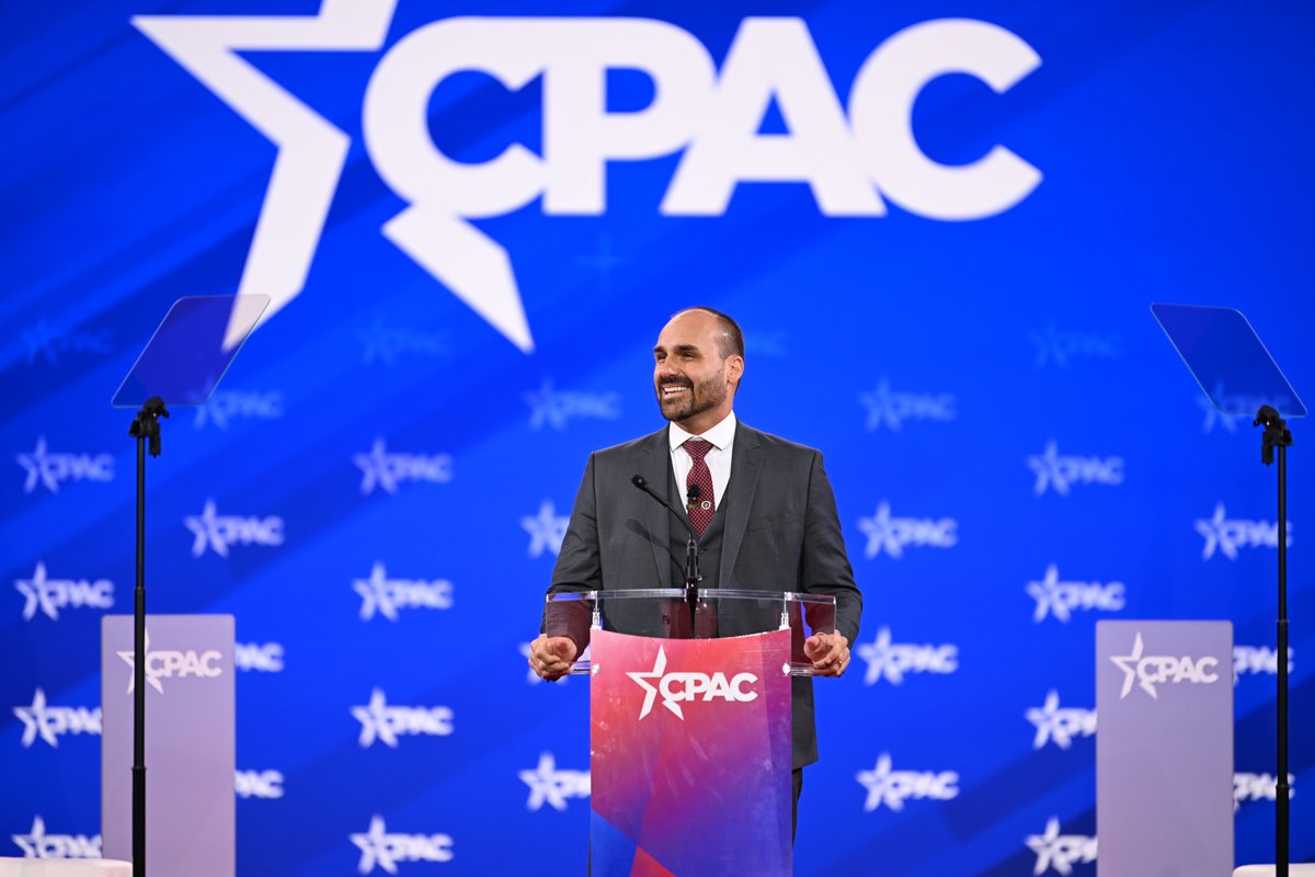 CPAC's tweet image. 📸 Eduardo Bolsonaro, Member of the Chamber of Deputies of Brazil, speaking at CPAC in DC 2025 🇺🇸
You’re invited to CPAC 2026 held in Dallas, Texas — March 25–28, 2026.
To find out more and to look at tickets, go to CPAC.ORG/USA 🎟️