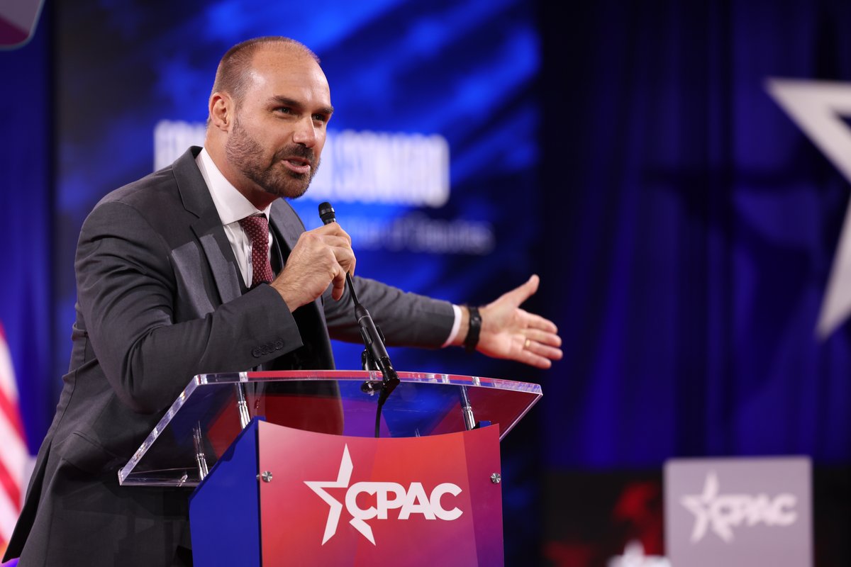 CPAC's tweet image. 📸 Eduardo Bolsonaro, Member of the Chamber of Deputies of Brazil, speaking at CPAC in DC 2025 🇺🇸
You’re invited to CPAC 2026 held in Dallas, Texas — March 25–28, 2026.
To find out more and to look at tickets, go to CPAC.ORG/USA 🎟️