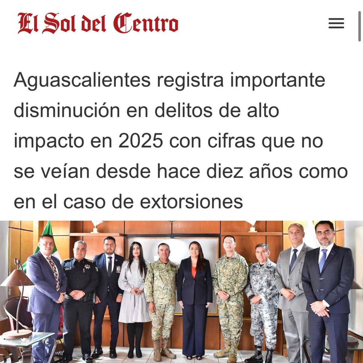 Gracias a los trabajos de la gobernadora <a href="/TereJimenezE/">Tere Jiménez</a> en coordinación con el ejército, guardia nacional, fiscalía, policía estatal y las policías de los municipios, colocan a Aguascalientes como uno de los estados más seguros del país en 2025.