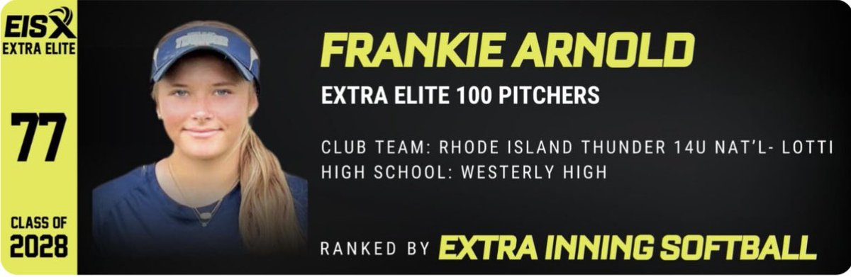 Thank you <a href="/ExtraInningSB/">EXTRA INNING SOFTBALL</a> for ranking <a href="/jelli_jelli089/">Jelina Medina 2028</a> and <a href="/Frankie6toes/">Frankie Arnold 2028</a> in the top 100 pitchers for the class of 2028. Keep your 👀 on them this season! <a href="/thunderjam134/">dave lotti</a> <a href="/BobRossiRITG/">Bob Rossi</a> <a href="/Coach_BBourque/">Blair Bourque</a> <a href="/Bhollin35930076/">B hollingsworth</a>