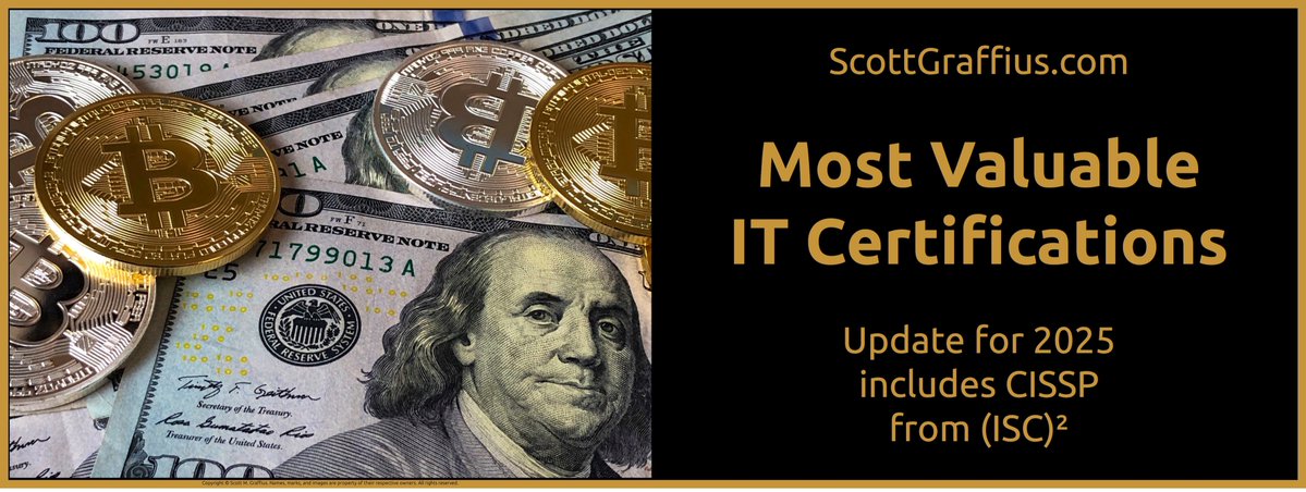 ScottGraffius's tweet image. A professional certification can open doors to new roles, boost your credibility, and increase your earning power. Check out &quot;Most Valuable IT Certifications: Update for 2025&quot; for details on #CISSP by (ISC)² (and more!).

scottgraffius.com/blog/files/top…