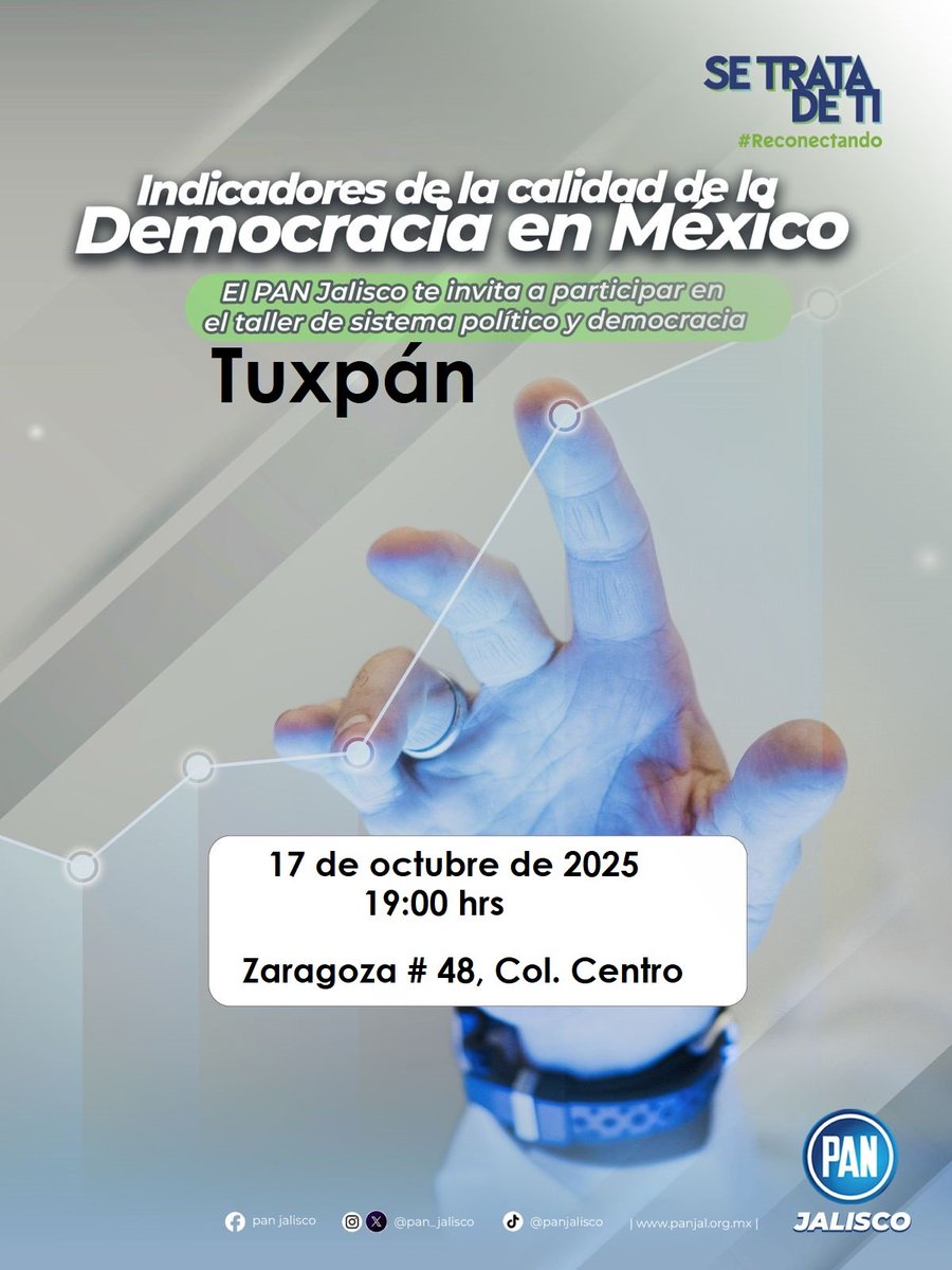 #AcciónNacional en Jalisco invita a la ciudadanía en general y a la militancia en los municipios de Tenamaxtlán, Autlán de Navarro y Tuxpan a diferentes talleres este 16 y 17 de octubre. Los detalles en las infografías de esta publicación. 

Tu asistencia y participación es muy