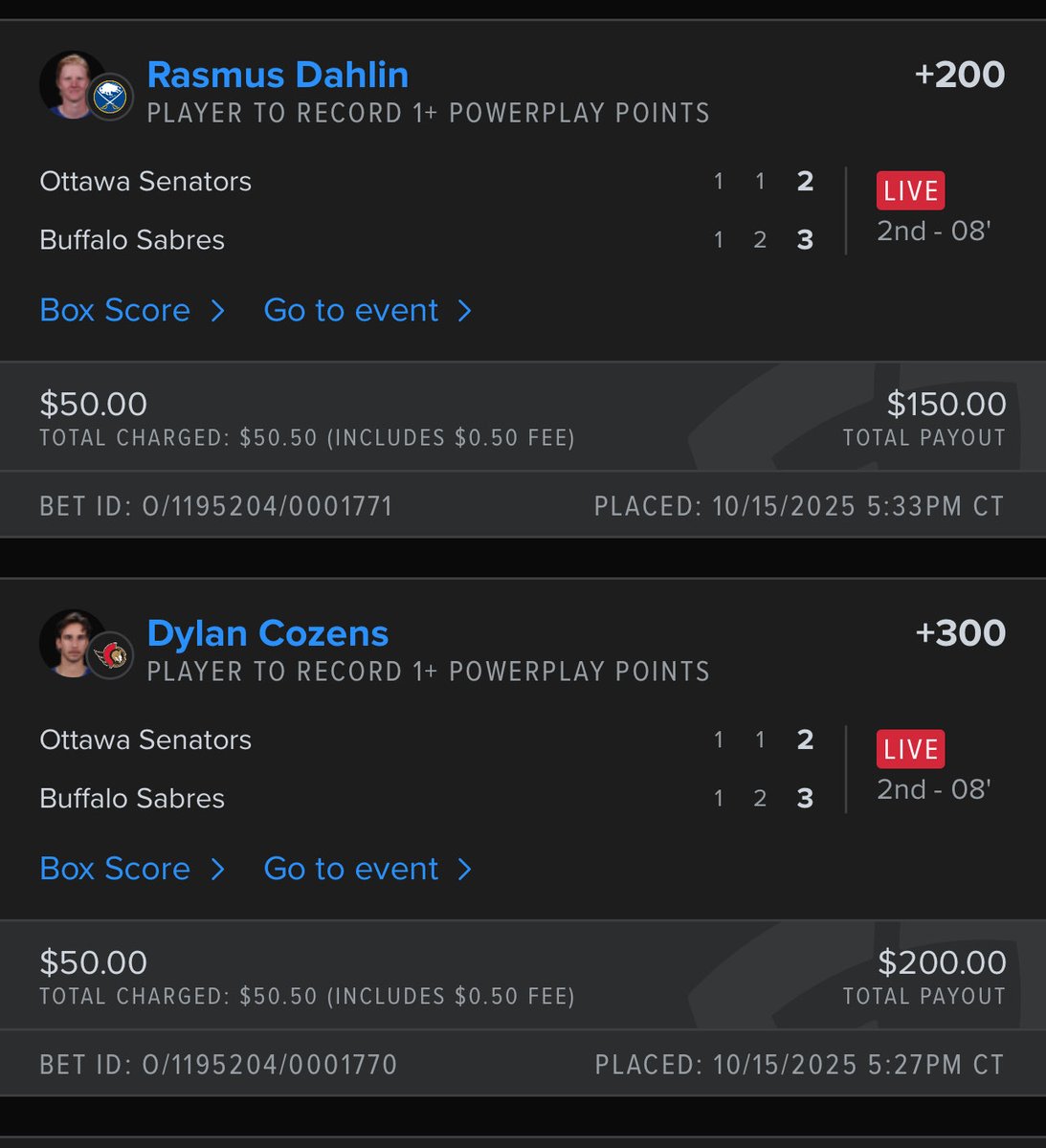 KadenWa11's tweet photo. @PuckPicks1 both my power play play hits and i have marchand and tuch ladder https://t.co/tGFFC8eNCv