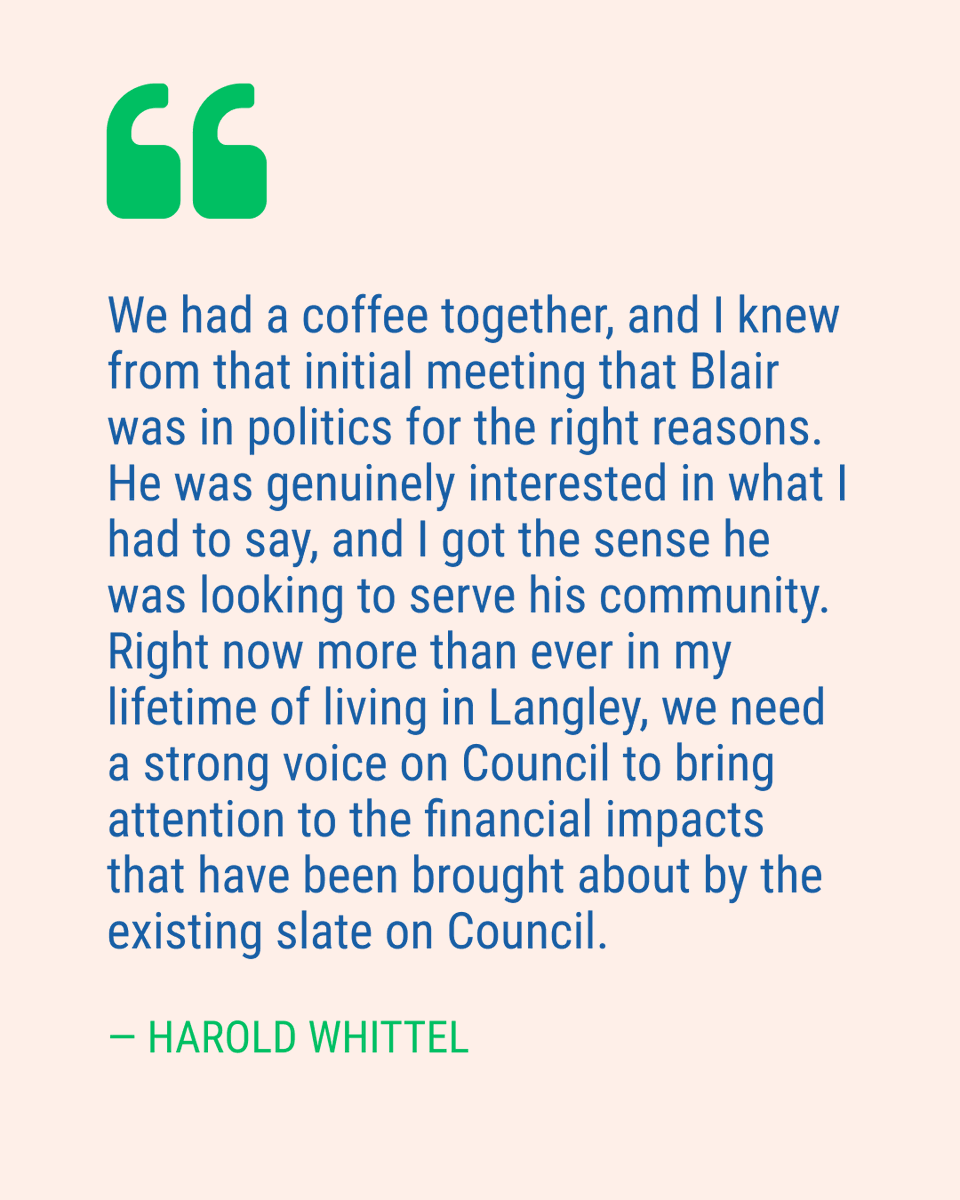 Grateful to be endorsed by Harold Whittell, who sees me as a voice of reason on Council with a record of collaboration and commitment to serving Langley. Ready to step in on day one and provide leadership, accountability, and thoughtful decision-making. #LangleyTownship