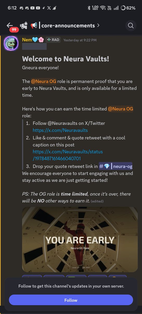 OG status unlocked at <a href="/Neuravaults/">Neura Vaults</a>! Big things coming for early adopters—secure your spot and let's build the future together. #NeuraOG #EarlyAccess