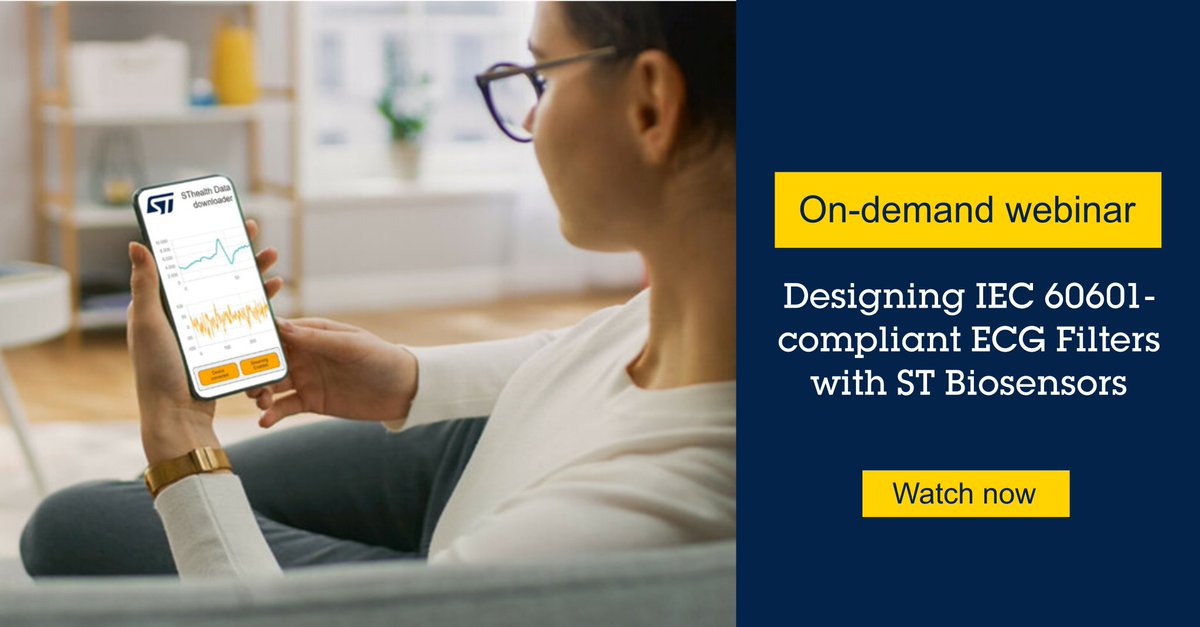 ST_World's tweet image. 💻 Available on-demand now! Watch to discover how you can accelerate biomedical design with IEC 60601-compliant ECG filters—from signal acquisition to embedded code generation—using ST biosensors, #MEMS Studio, and the ASN Filter Designer.
➡️ spkl.io/6011AVQBZ
