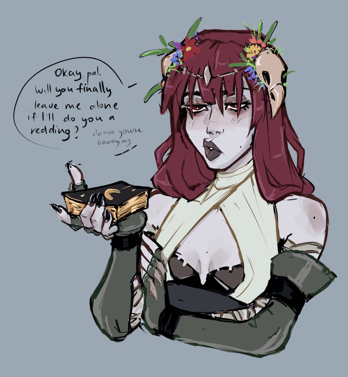 BeavLex's tweet photo. my dnd oc Bellamira, shadow sorcerer dhampir. swamp witch-bitch. not amused.

#oc #dnd5e #dndart #dnd https://t.co/M9FQFlLV3R