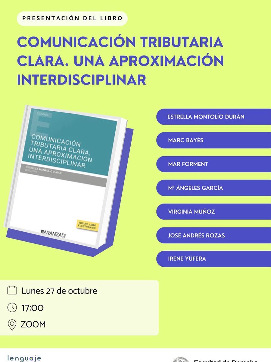 En octubre ➡️ Mes del #LenguajeClaro

Desde el Observatorio de Lenguaje Claro de la UBA nos invitan  a festejarlo el 27/10 a las 17 (hora de 🇦🇷) con esta actividad  libre y gratuita

¡Inscribite y no te la pierdas! 👇👇surl.li/dosmdb

Se entregan certificados 🧾