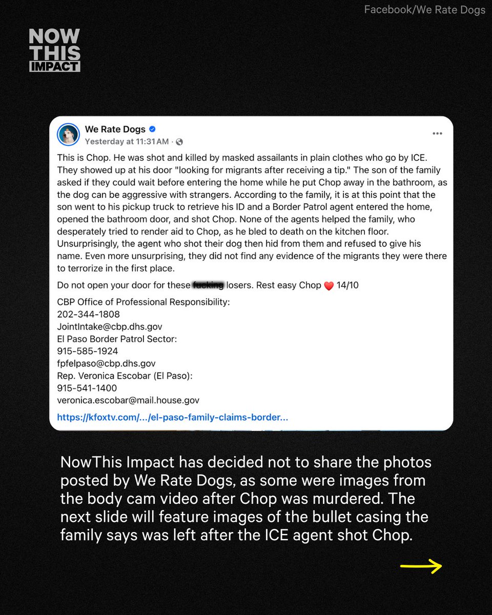 Warning: Distressing content. The beloved <a href="/WeRateDogs/">We Rate Dogs</a> account isn’t  staying silent or ‘not discussing politics’ because they know Chop was a  good boy who deserved better. Rest in peace, Chop. We’re sorry the  cruelty shown by ICE isn’t limited to humans.