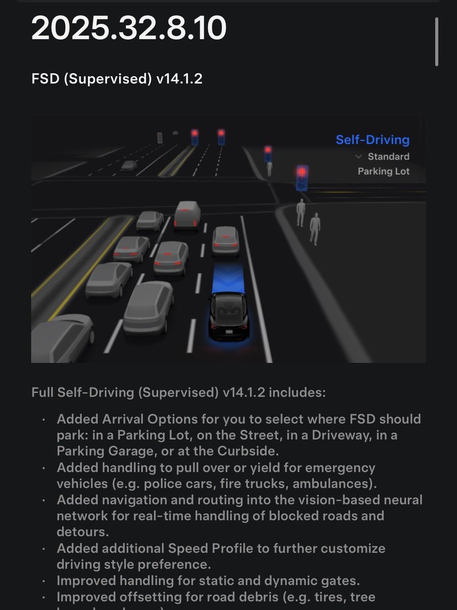 SawyerMerritt's tweet image. Just received @Tesla FSD V14.1.2 on my Model Y. This version debuts a new feature called Mad Max mode.
“Introduced new speed profile MAD MAX, which comes with higher speeds and more frequent lane changes than HURRY.”
This is the third FSD software release in just the last 8…