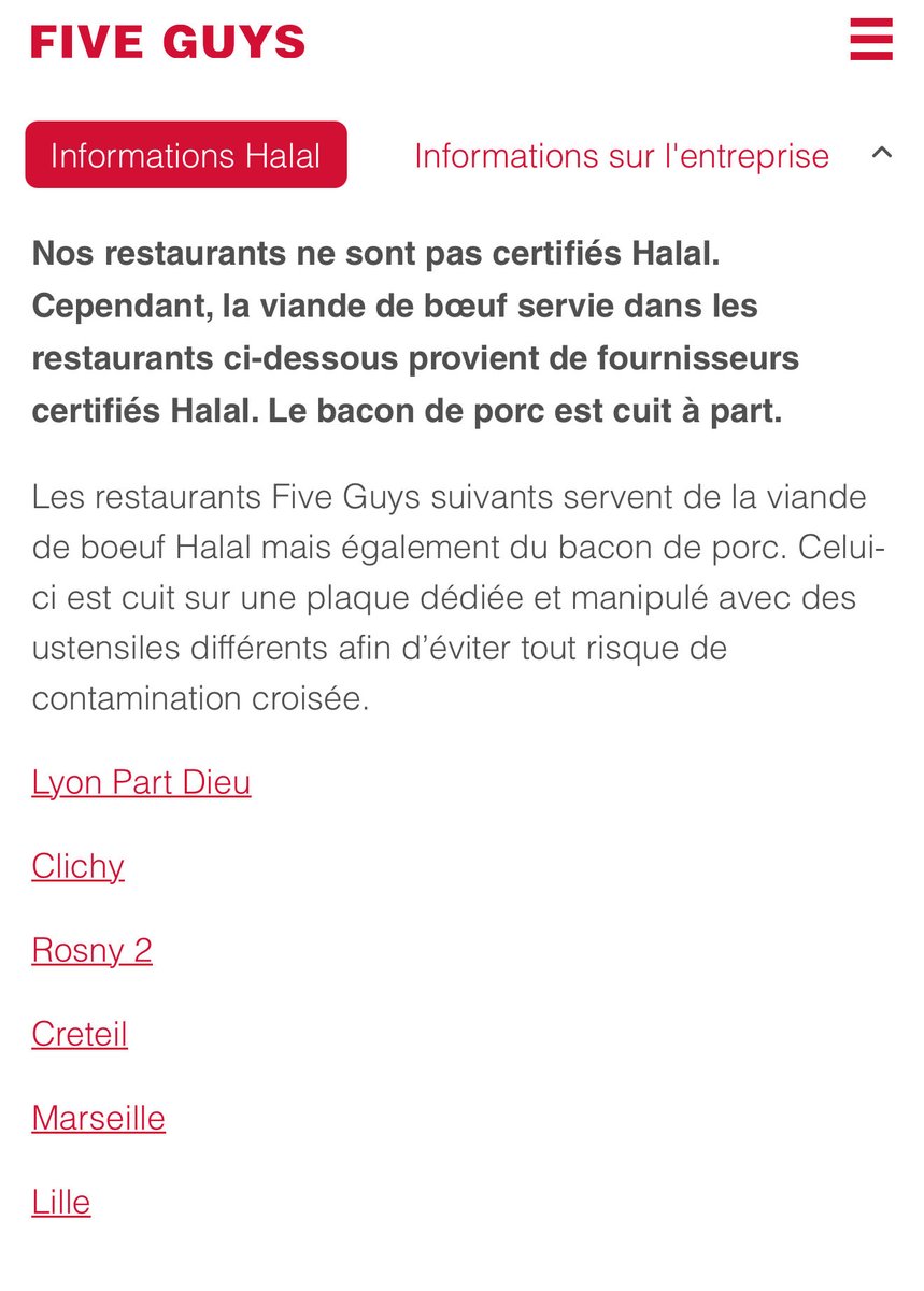 SpectateursFr's tweet image. 🔴ALERTE INFO

🇫🇷☪️ #Halal La célèbre chaîne de restaurants américaine @FiveGuys a annoncé sur son site officiel que six de ses établissements en France proposeront désormais de la viande certifiée halal. 

⚠️IMPORTANT, cette offre concerne seulement la viande de bœuf 🥩 et…