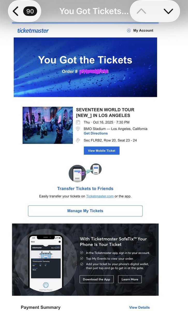 stgramirez's tweet image. (WTS) 2 soundcheck vip tickets for seventeen Day 1 (10/16) at BMO stadium, LA

section: B2, row:20, seats: 23-24
selling: $400! (selling because i found day 2 tickets)

can be sold separately

payment: paypal/venmo &amp;amp; can facetime for proof! 
 
#SEVENTEEN #SEVENTEEN_THECITY_LA2025