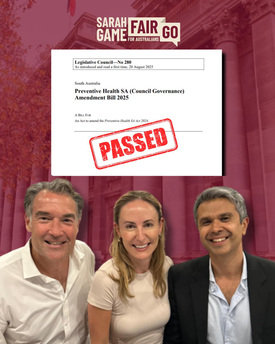 The COVID era highlighted the dangers of vested interests dictating public policy.

Big pharma and other powerful lobby groups have no place on the new Preventive Health SA Council – so I’m very pleased my important Amendment Bill passed the upper house with bipartisan support
