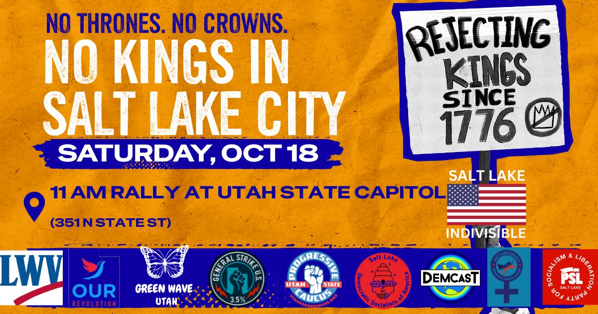 JCTheResistance's tweet image. Just to clarify for #NoKingsDayOct18th Salt Lake City, despite the mis-reporting from @KUTV2News and @tvheidihatch that the RALLY is still on.
Only the March portion was cancelled.