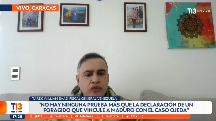 T13 (@t13) on Twitter photo Fiscal general de Venezuela: "No hay ninguna prueba más que la declaración de un forajido que vincule a Maduro con el Caso Ojeda"
EN VIVO » T13.cl/en-vivo Fiscal general de Venezuela: "No hay ninguna prueba más que la declaración de un forajido que vincule a Maduro con el Caso Ojeda"
EN VIVO » T13.cl/en-vivo